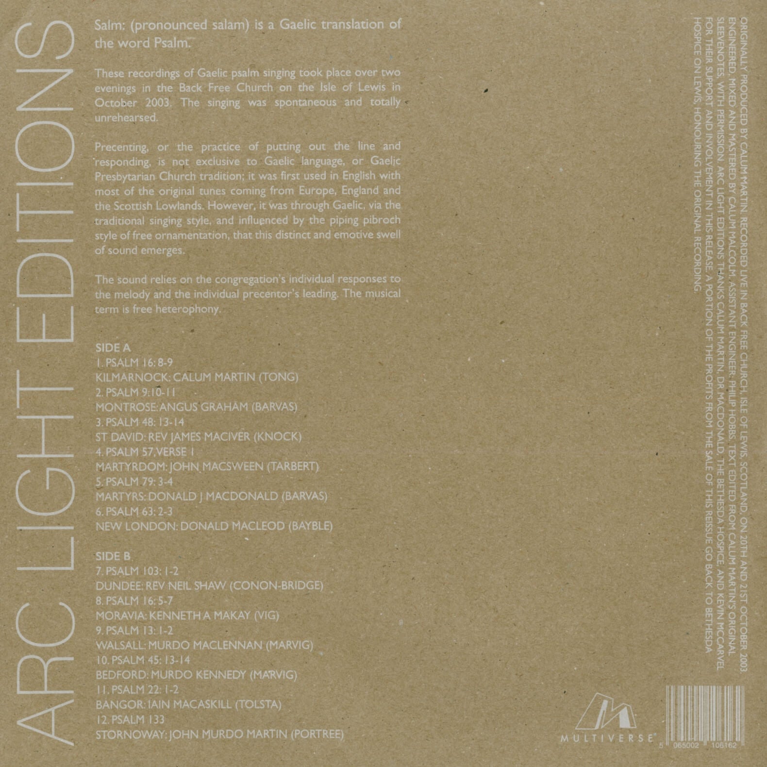 Unknown Artist – Salm: Gaelic Psalms From The Hebrides Of Scotland Volume One